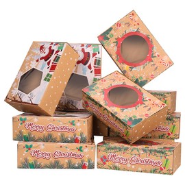 Cabilock 12pcs Christmas Cookie Boxes Packaging Kraft Paper Candy Boxes Storage Holders Boxes with Red Ribbon for Christmas Xmas Party Festival