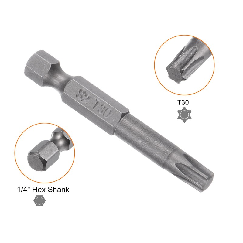 HARFINGTON 2pcs T30 Star 6 Point Screwdriver Bit 1/4" Hex