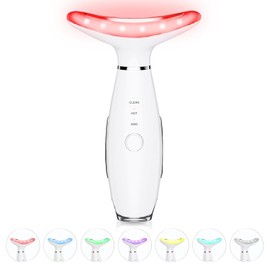 Facial Massager -7 Color Red-Light-Therapy for Face and Neck for Wrinkles, Double Chin, Vibrating Facial Massager with Thermals (White7)