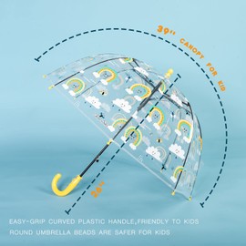 MRTLLOA Kids Rainbow Clear Bubble Umbrella, Toddler Grip Curved Handle Stick Rain Umbrella(Rainbow)