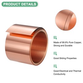 M METERXITY Copper Sheet Roll, 2000 x 50 x 0.2mm/ 6.56ft x 2" x 0.008" Metal Foil Sheet Roll, Pure Copper Strip for House Repair/DIY Projects/Electrical/Crafts/Roofing Flashing