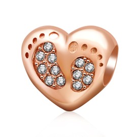 SOUKISS Rose Gold Footprint Heart Charm 925 Sterling Silver Christmas Family Love Charm Fits Bracelet