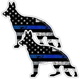 Thin Blue Line Dog Cutout Grunge Flag Sticker 2 Pack