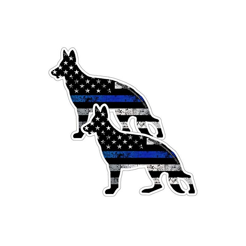 Thin Blue Line Dog Cutout Grunge Flag Sticker 2 Pack