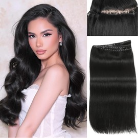 WIGER Invisible Hair Extensions Real Human Hair Double Layer Genius PU Skin Weft Hand-tied Injected Remy Human Hair Extensions Twin Tabs 18 Inches Black Micro Bead Hair Extensions No Glue No Clips