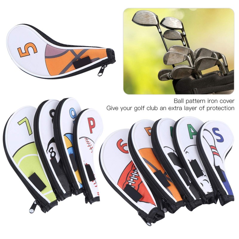 9pcs Golf Head Covers Set Zipper Golf Club Iron Head