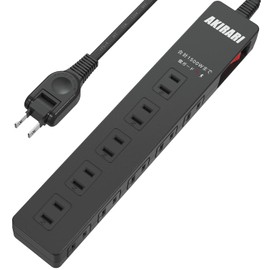 FUMITAKE Power Strip 3.3 ft (1 m) 1,500 W, PSE Certified, Bulk Concentrated Switch, Swing Plug, 2 Outlets, White, Black, Power Saving, Lightning Guard, Disaster Prevention, Tracking, Power Cord, Dust