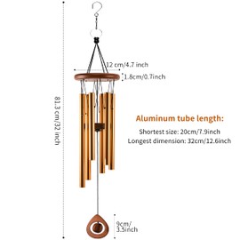 JelyArt Large Wind Chimes Outdoor Garden, Deep Tone 32 inches Memorial Wind Chime for Indoor Outdoor Decor (Gold)