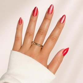 Press-On Nails Kit, 30 Soft Acrylic Nails in 15 Sizes with Nail Glue, Sticky Tabs, Prep Tools & Reusable Case – Long-Lasting, Salon Look, Siren Red, Short Almond