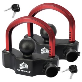 METOWARE Universal Trailer Coupler Ball Lock, Adjustable Heavy-Duty Trailer Hitch Locks Fit 1-7/8 Inch, 2 Inch, 2-5/16 Inch Couplers with 4 Keys Alike (2 Pack Red)