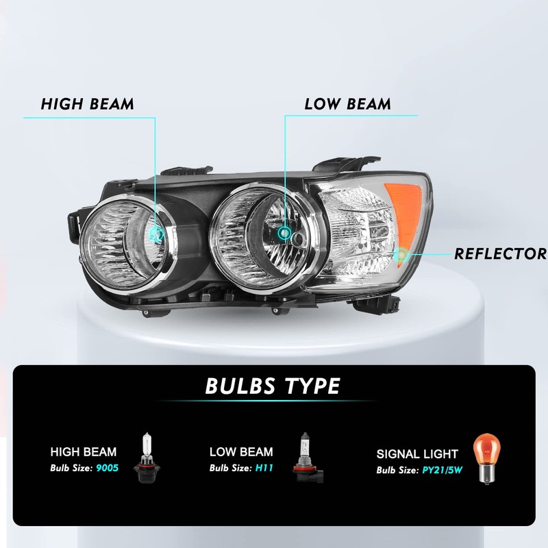 TUSDAR Fits For 2012-2016 Chevy Sonic Halogen Headlights Replacement Chrome