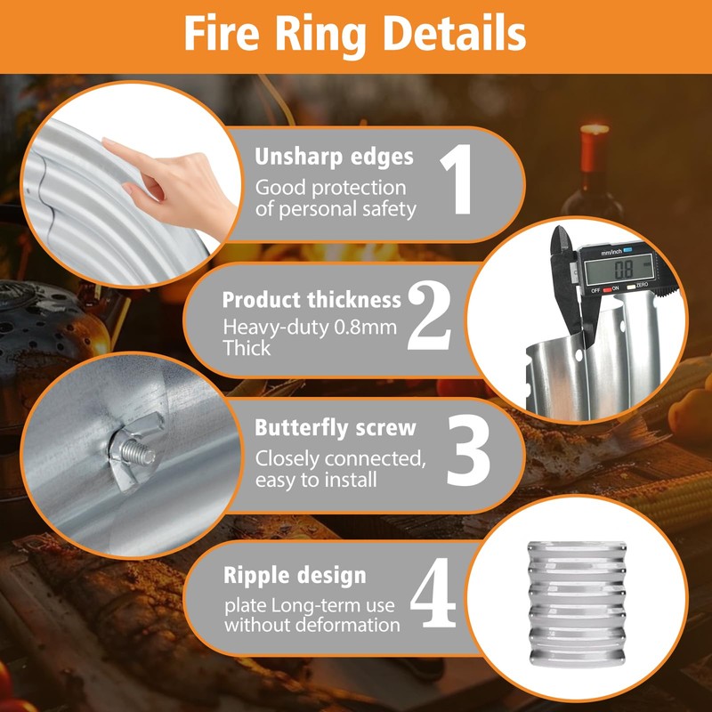 4FT Galvanized Fire Pit Ring, Foldable 48 Inch Silver Round