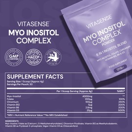 VitaSense 6-in-1 Myo-Inositol Powder – 4000mg Myo Inositol with Folate, Chromium, Vitamin B6, B12 & D3, Vegan Inositol Formula, Metabolic & Daily Nutrient Support for Women, Made in UK, 30 Servings
