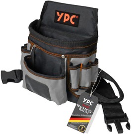 YPC Presto Tool Belt Bag XL - Tool Belt, Work Belt, Waterproof Tool Bag with Hammer Loop, Tear-Resistant Nylon Belt, 12 Pockets, Grey/Black, 27 x 21 x 13 cm, 5 kg Load Capacity, gray
