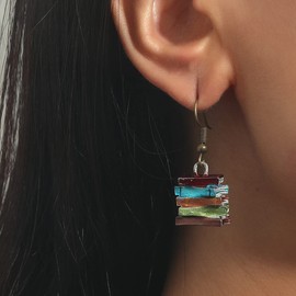 Antique Stacking Books Dangle Earrings, Lovely Vintage Books Earrings for Librarian Teacher Preppy Students Novelty Teachers Day Retro Jewelry Gift (Earrings)