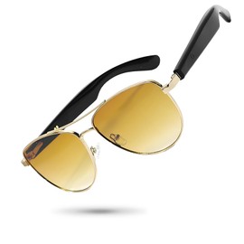 Smart Glasses for Men/Women, Bluetooth 5.4, UV400 Sunglasses with Built-in Mic & Open Ear Speakers, Lightweight, Voice Control (Dark Brown)