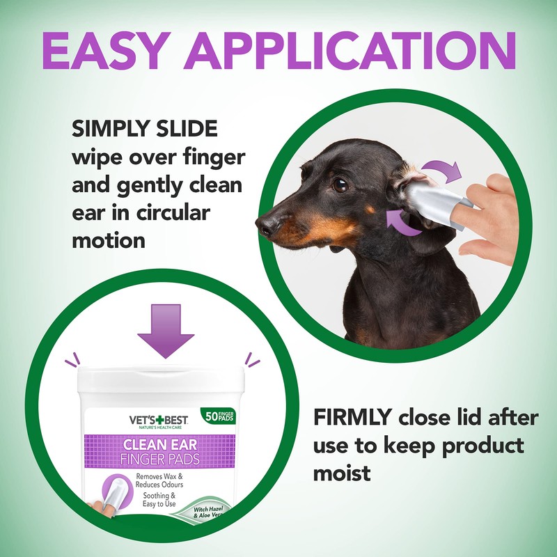 Vet's Best Ear Relief Finger Wipes | Ear Cleansing Finger