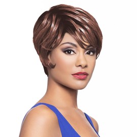 Chloe Wig Color FS4/30 - Foxy Silver Wigs Short Boy Cut Straight Wispy Bangs Fusion Heat Synthetic Side Part African American Average Cap Bundle Hairloss Booklet, Comb