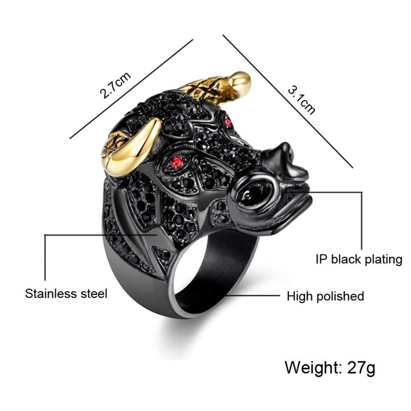 PAURO Men's Stainless Steel Cubic Zirconia Taurus Bull Tribal Biker