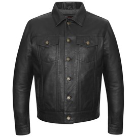 Vance Leather' Men's Black Motorcycle Trucker Premium Leather Jacket