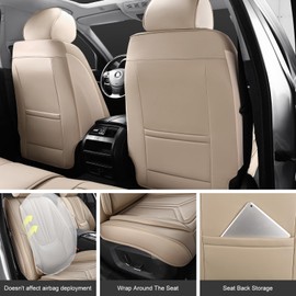 SCDOOCA Car Seat Covers Front Seats, Premium Leather Car Seat Covers, Waterproof and Breathable Seat Covers, Universal Car Seat Protector Fit for Cars, Trucks, SUVs, Pick-ups(Beige, 2 PCS Front Seat)