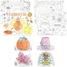 40 Pieces Thanksgiving Coloring Placemats for Kids Thanksgiving Table Mats Coloring Paper Headbands Coloring Activities for Thankful School Holiday Craft Activity