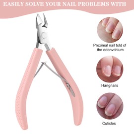 Arcjunys Set of 4 Cuticle Nippers with Cuticle Pusher Professional Stainless Steel Cuticle Cutter Cuticle Remover Set Cuticle Nippers and Cuticle Pusher for Salon or Home Use (Pink)