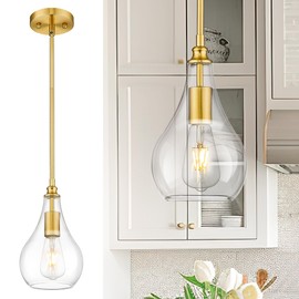 TENGXIN Mini Hanging Pendant Lights,Kitchen Pendant Light,Brushed Gold Finished Clear Glass Pendant Light,TXPLBG13-CG