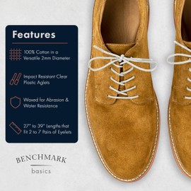 Benchmark Basics White 30" Round Waxed Cotton Shoelaces | 2mm (5/64”) Width (30 Inches, White)