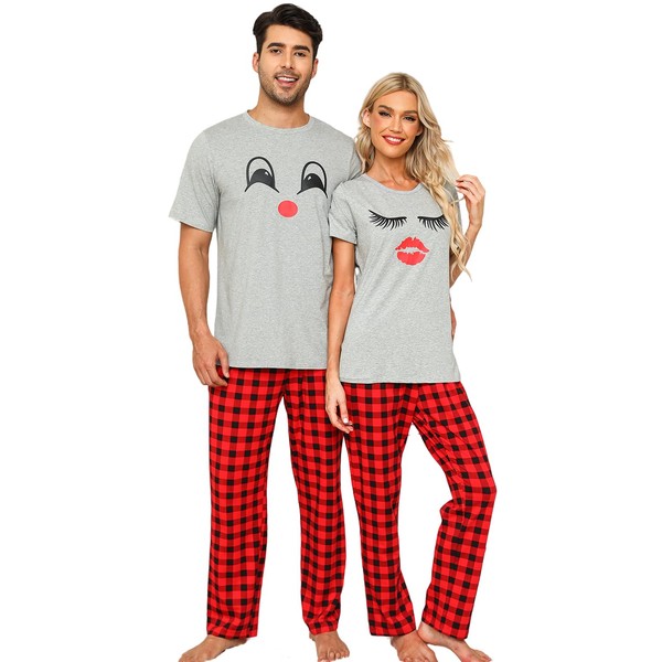 EISHOPEER Women's Pajama Set Printed Short Sleeve Top & Long