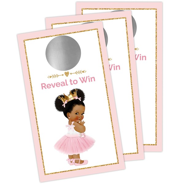 Bella and Bentley Novelty African American Baby Shower Games Scratch Off for Girl (30 Pack) - Pink Little Princess Party Game Activity Supplies - Lottery Raffle Tickets