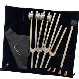 Edithown Tuning Forks, 4Pcs Tuning Fork Set OM136.1Hz, C128Hz, C256Hz, 384Hz with Wooden Base and Reflex Hammer Set for Healing, Sound Vibration, Yoga Teacher