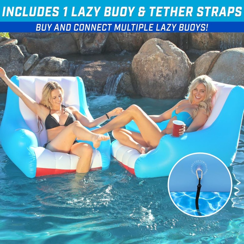 GoFloats Lazy Buoy Floating Pool Lounge Chair with Cup Holders