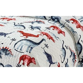 Kids Zone Collection Bedspread Coverlet Kids/Teens Dinosaur Rhino Ancient White Blue Red New # Dinosaur One (Twin)