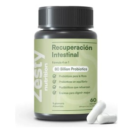 Zesty Nutrition Recuperación Intestinal Prebióticos Probióticos Postbióticos Enzimas Hinchazón Digestión Lenta Microbiota