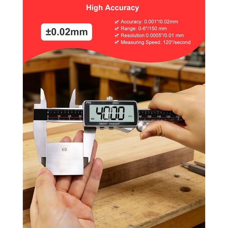 GODESON 8" Digital Caliper, 0.001" Precision Rechargeable Vernier Caliper -