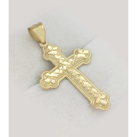 AMZ Jewelry 10k Yellow Gold Diamond Cut Nugget Cross Pendant
