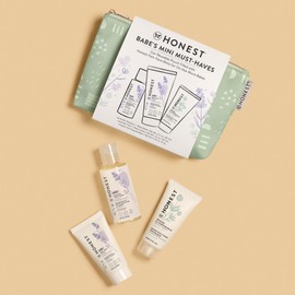 The Honest Company Babe's Mini Must Haves Gift Set | Travel Size Lavender Shampoo + Body Wash (2 fl oz), Face + Body Lotion (1 fl oz), Organic All Purpose Balm (.75 oz), Reusable Pouch