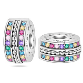 LONGLUCK - Abalorio de plata de ley 925 con clip para pulsera, collar, abalorio espaciadoras con circonita cúbica 5A para el día de la madre, regalo de Navidad para mujeres (2 unidades), Plata de ley