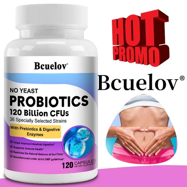 Bcuelov Probiotics 120 Billion CFU 120 Capsules 5 Bottles- Supports