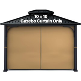 Gazebo Universal Replacement Privacy Curtain - Karjjini 10' x 10' Gazebo Side Wall Outdoor Privacy Panel with Zipper (Khaki, 10' x 10' FT)