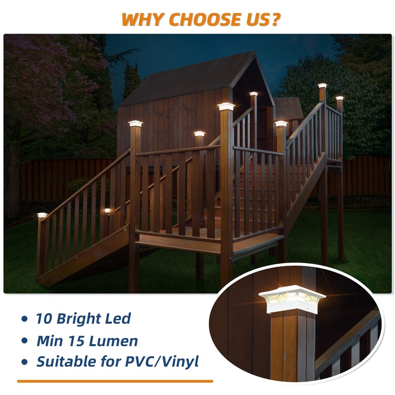 APONUO 4x4 Solar Post Cap Lights, 6 Pack 2-Modes Bright