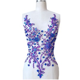 wtbv.n Pure Hand Made Crystals Patches Purple Sew on Rhinestone Applique Knit Trim 50 x 30 cm Dress Accessory