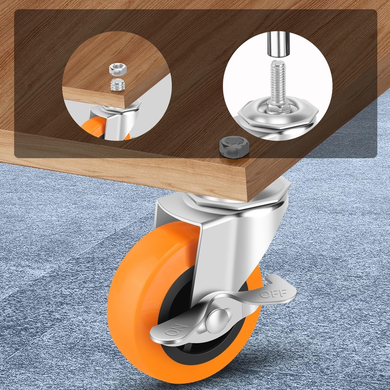 Caster Wheels, 3 Inch Casters Set of 8, Threaded Stem