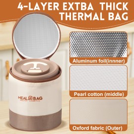 Dandat 2 Pcs Insulated Lunch Containers Thermal Bento Box with Bag Fork Knife Microwavable Stainless Steel Lunch Box 15.2 oz 22 oz Separate Stackable Thermal Food Jar for Adult Kids Men Women(Khaki)