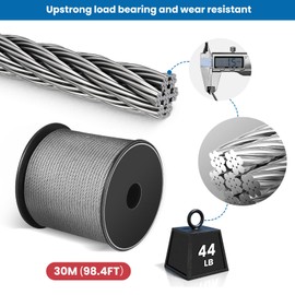 Vigtayue Wire Rope, Garden Wire, Picture Hanging Wire 50lb, 1/16 Wire Rope Kit Including 98.4FT Wire, 4Pcs D-Ring Hangers 8Pcs Screws, for Picture Hanging Catenary Wire Kit Light Hanging Project