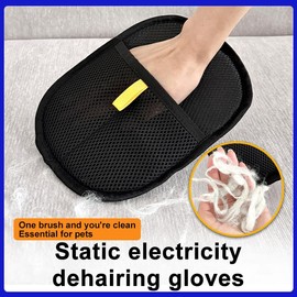 Pet Hair Removal Gloves, Static Electricity Dehairing Brush, Black Mesh, Bi-Directional Bristles, Reusable Cat Dog Grooming Tool