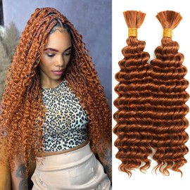 Deep Wave Bulk Braiding Hair for Boho Braids 18 Inch 2 Bundles 200g Ginger Curly Boho Hair for Braiding No Weft Wet and Wavy Hair Extensions (#350)