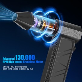 Compressed Air Duster 130000RPM Electric Air Duster Adjustable Air Blower, Cordless Turbo Fan Turbo Dryer Rechargeable Jet Dry Blower for Keyboard, PC, Car, Air Bed Outdoors and Home Cleaning