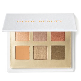 Guide Beauty Shadow Palette, Shimmer Eyeshadow Palette Featuring Hues Ranging from Radiant Golden Champagne & Copper Rose to Dusky Greens, Universal, Ergonomic Design, 6 Shades, 1 pc